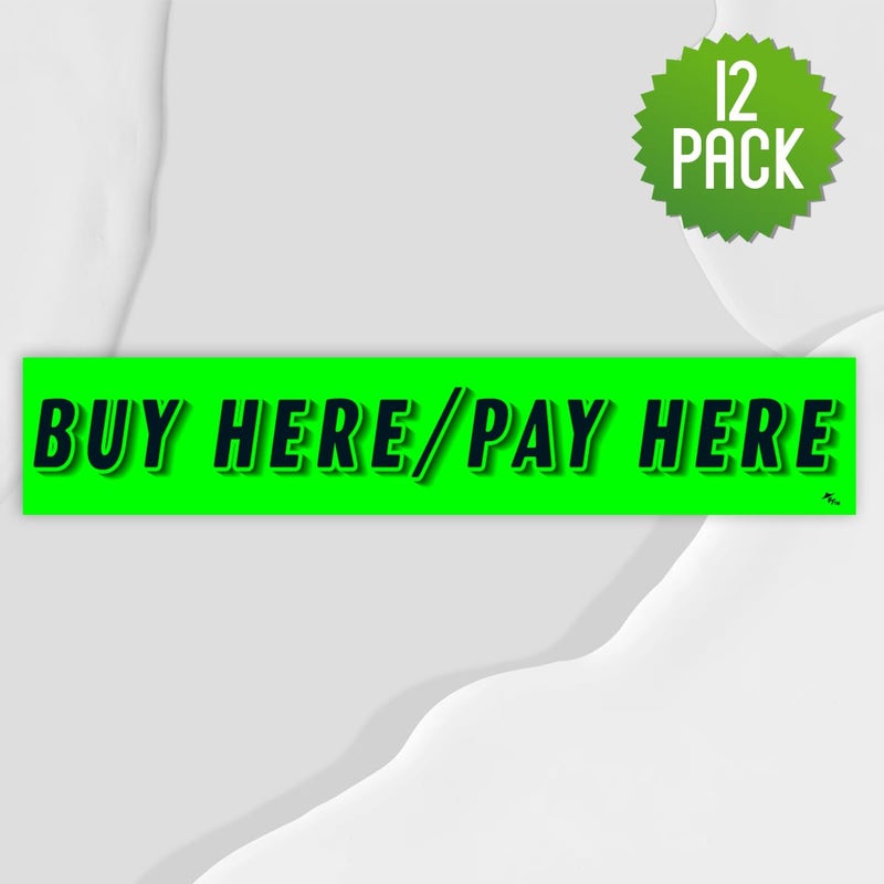 Versa-Tags Chartreuse Green Vinyl Slogan Stickers - 12-Pack for Car Dealer Windshield Advertising, Perfect for Used/New Car Truck RV Lots Slogan-Buy-Here-Pay-Here-Stickers - Image 4